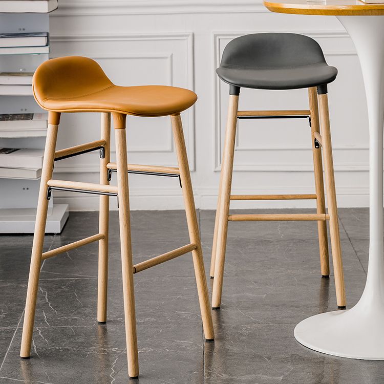 Faux Leather Counter Stool Modern Style Low Back Barstool with Solid Wood Legs Clearhalo 'Bar Furniture' 'Bar Stools' 'bar_stools' 'furn' 'furn_bar_stools' 'Furniture' 'Kitchen & Dining Furniture' 1200x1200_5f199ead-ee88-4885-a307-f7573c87eaf9