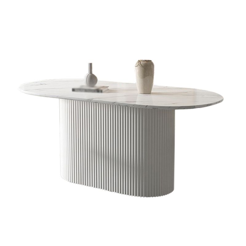 Ovaler Esstisch von Simplicity mit Sockeltisch aus gesintertem Stein und Kiefernholz