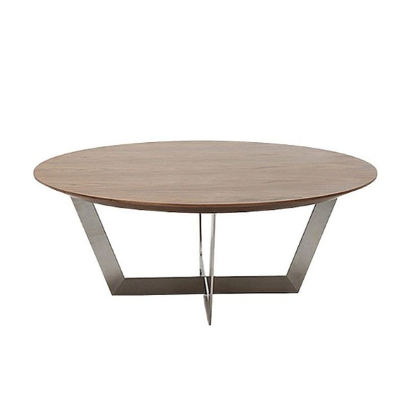 Cross Legs 1 Einzel-Couchtisch in Braun, runder skandinavischer Cocktailtisch aus massivem Holz