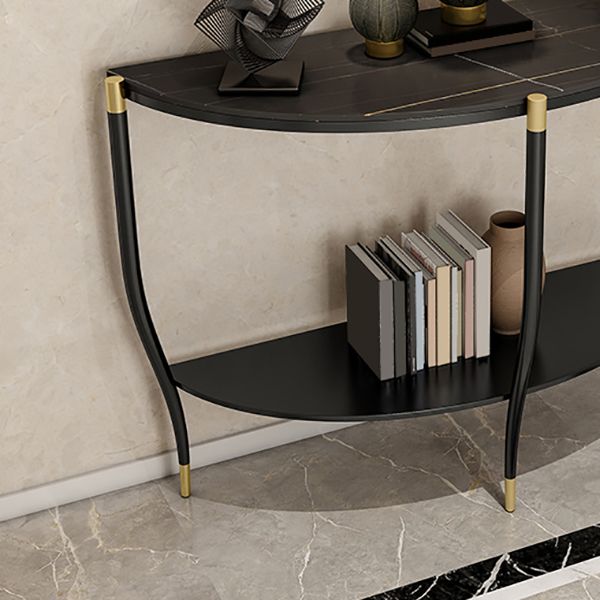 Glam Half Moon Accent Table Iron Sofa Console Table for Hall