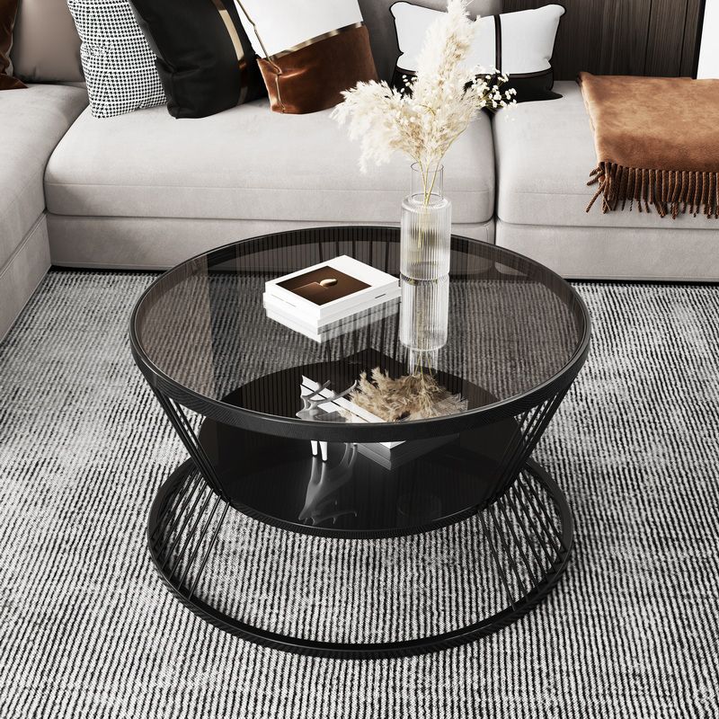Modern Metal Frame Coffee Table Glass Top Coffee Or End Table with Shelf Clearhalo 'Coffee & Accent Tables' 'Coffee Tables' 'coffee_tables' 'furn' 'furn_coffee_tables' 'Furniture' 'Living Room Furniture' 1200x1200_5f1d0091-c68e-4bd5-9305-5e92c1f7d42f