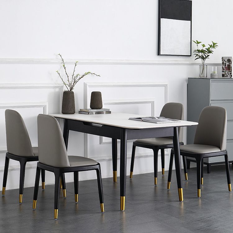 Minimalist Sintered Stone Extendable Dining Set Rectangle Shape White Dining Set for Kitchen Clearhalo 'Dining Room Sets' 'Dining Tables & Seating' 'dining_room_set' 'furn' 'furn_dining_room_set' 'Furniture' 'furniture_dining_room_set' 'Kitchen & Dining Furniture' 'kitchen&dining_furn' 'kitchen' 1200x1200_5f1e6817-0c09-4772-a855-5011f3f3c016