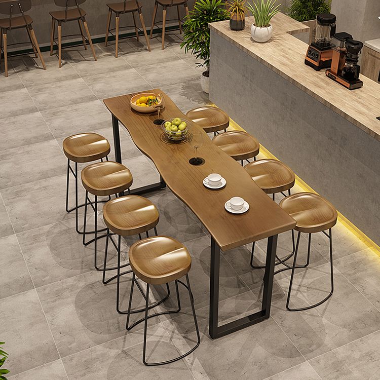 Ensemble de Table de bar rectangulaire de luxe en bois massif, 1/9 pièces, Table de comptoir avec tabourets sans dossier