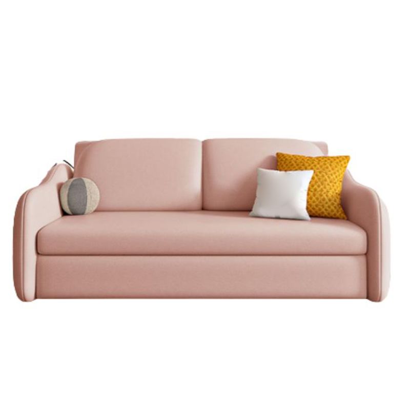 Scandinavian Faux Leather Sleeper Sloped Arm Sofa Bed in Pink Clearhalo 'furn' 'furn_futons' 'Furniture' 'Futons & Daybeds' 'Futons' 'Living Room Furniture' 1200x1200_5f2829f5-d7b8-4ee7-9bd1-bfe249409338
