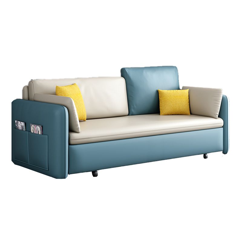 Canapé-lit en cuir faux canapé convertible carré contemporain en bleu