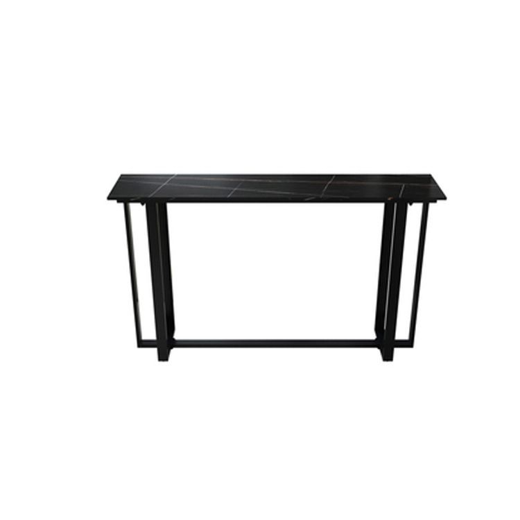 Mesa de bar rectangular de piedra sinterizada, mesa de pub con base negra y metálica
