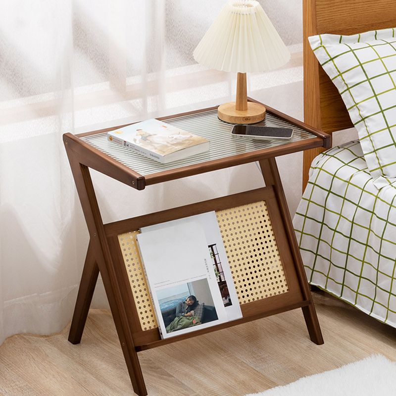 Asian Style Accent Side Table Wood and Glass with Storage and Shelf Corner Table Clearhalo 'Coffee & Accent Tables' 'End & Side Tables' 'end_side_tables' 'furn' 'furn_end_side_tables' 'Furniture' 'Living Room Furniture' 1200x1200_5f364436-a32b-4a91-9eea-39f95b3990c9