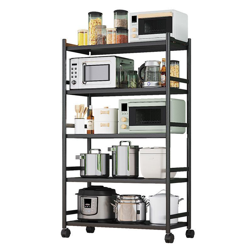 モダンなダイニングルーム準備テーブルロッキングホイール付きブラックキッチントロリー