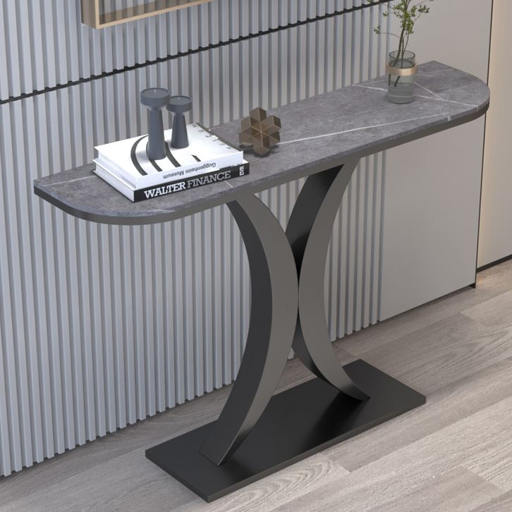 12 inch Wide Glam Accent Table Half Moon Shape Metal Console Table for Hall Clearhalo 'Console Tables' 'console_tables' 'Entry & Mudroom Furniture' 'furn' 'furn_console_tables' 'Furniture' 1200x1200_5f3ed38c-2d96-4c29-89e6-cbedc5a2545d