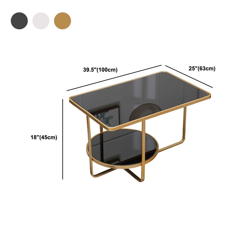 Contemporary Rectangle Glass Top Coffee Table with Shelf and Cross Legs