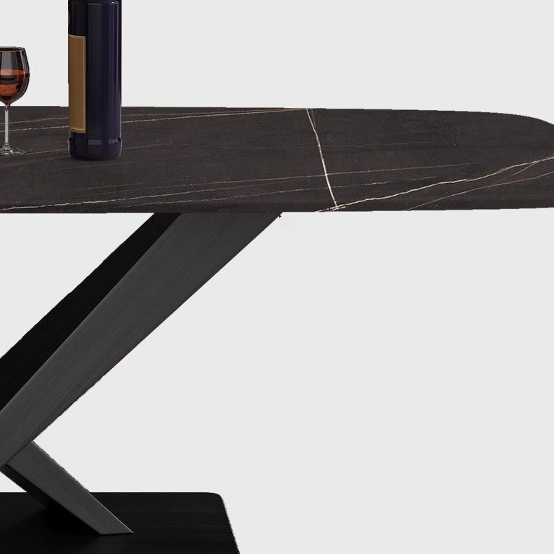 Mesa rectangular de estilo industrial, mesa de piedra sinterizada con patas de metal para cocina