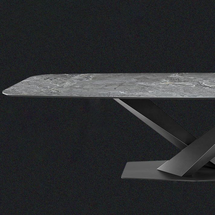 Rectangle Contemporary Dining Room Table Sintered Stone Table with Black Pedestal Base Clearhalo ' dining_table' 'Dining Tables & Seating' 'Dining Tables' 'furn' 'furn_dining_table' 'Furniture' 'furniture_dining_table' 'Kitchen & Dining Furniture' 'kitchen&dining_furn' 'kitchen' 'kitchen_dining_table' 1200x1200_5f4615b0-a248-41d8-9d84-577bcd153515