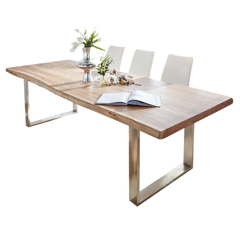 Rectangle Double Pedestal Glam Dining Table Wood Color Fixed Table of Solid Wood Clearhalo ' dining_table' 'Dining Tables & Seating' 'Dining Tables' 'furn' 'furn_dining_table' 'Furniture' 'furniture_dining_table' 'Kitchen & Dining Furniture' 'kitchen&dining_furn' 'kitchen' 'kitchen_dining_table' 1200x1200_5f4757bb-5e97-489a-841a-52730f86588a