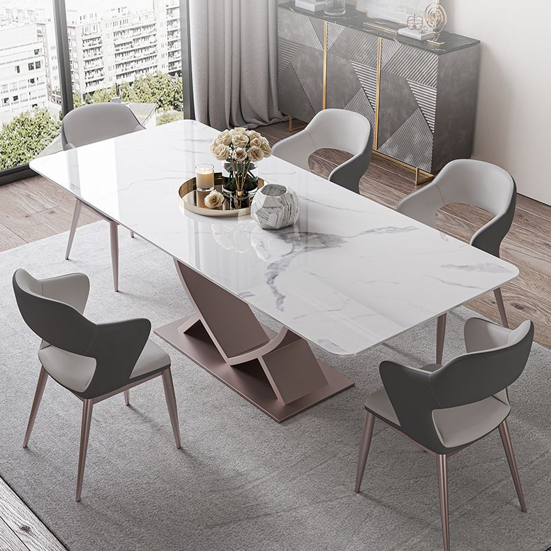 デザイナースタイルの焼結石トップダイニングセット長方形1/4/6/7ピースダイニングテーブルセット