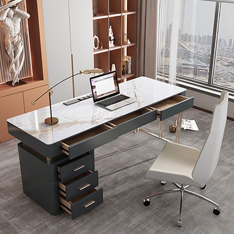 Office Or Home Mirrored Office Desk H-Shape Gold Metal Legs Desk