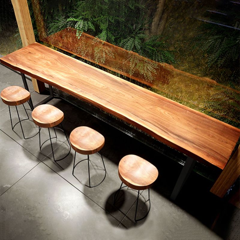 Industrial Trestle Base Dining Table Solid Wood Bar Table for Bistro Clearhalo 'Bar Furniture' 'Bar Tables' 'bar_tables' 'furn' 'furn_bar_tables' 'Furniture' 'Kitchen & Dining Furniture' 1200x1200_5f4e45db-da12-4ad4-a311-174a06db5db5