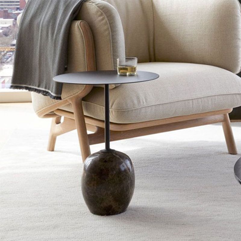 Mid-Century Metal Round Top Side Table Marble Pedestal End Table