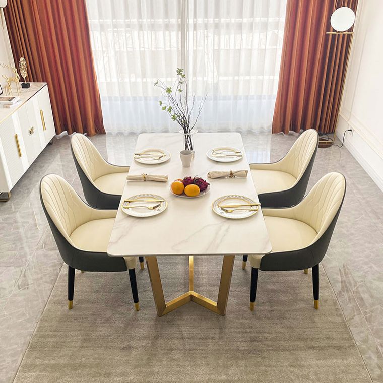 Scandinavian Metal Base Dining Table Rectangle Formal Dinette Set for Dining Room Clearhalo 'Dining Room Sets' 'Dining Tables & Seating' 'dining_room_set' 'furn' 'furn_dining_room_set' 'Furniture' 'furniture_dining_room_set' 'Kitchen & Dining Furniture' 'kitchen&dining_furn' 'kitchen' 1200x1200_5f503cee-891c-4367-b92c-fa7d1893838b