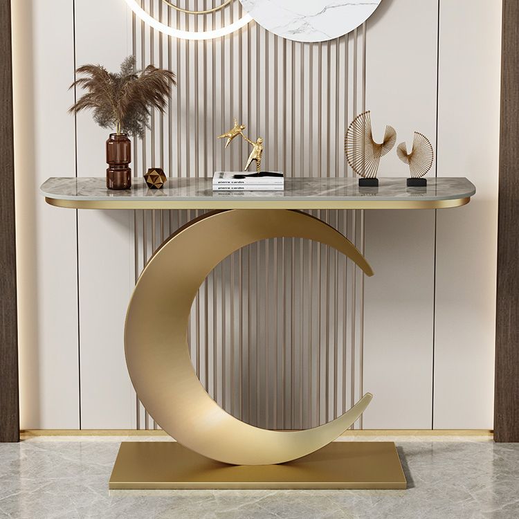 Mesa de consola resistente a las manchas con base de pedestal de hierro y tapa de piedra