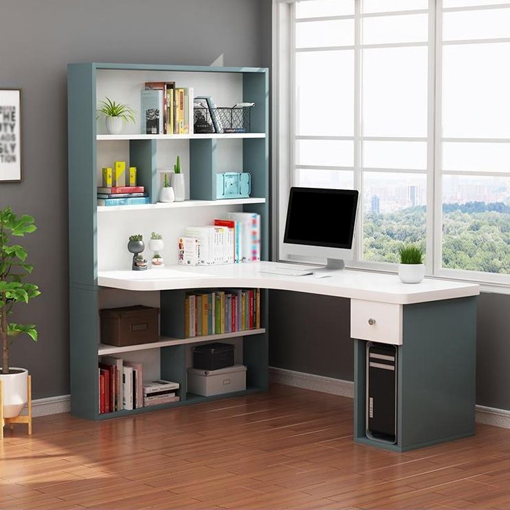 Scrivania di scrittura angolare in legno fabbricato scrivania moderna con libreria, 47,2 "l x 23,6" w x 28,5 "h