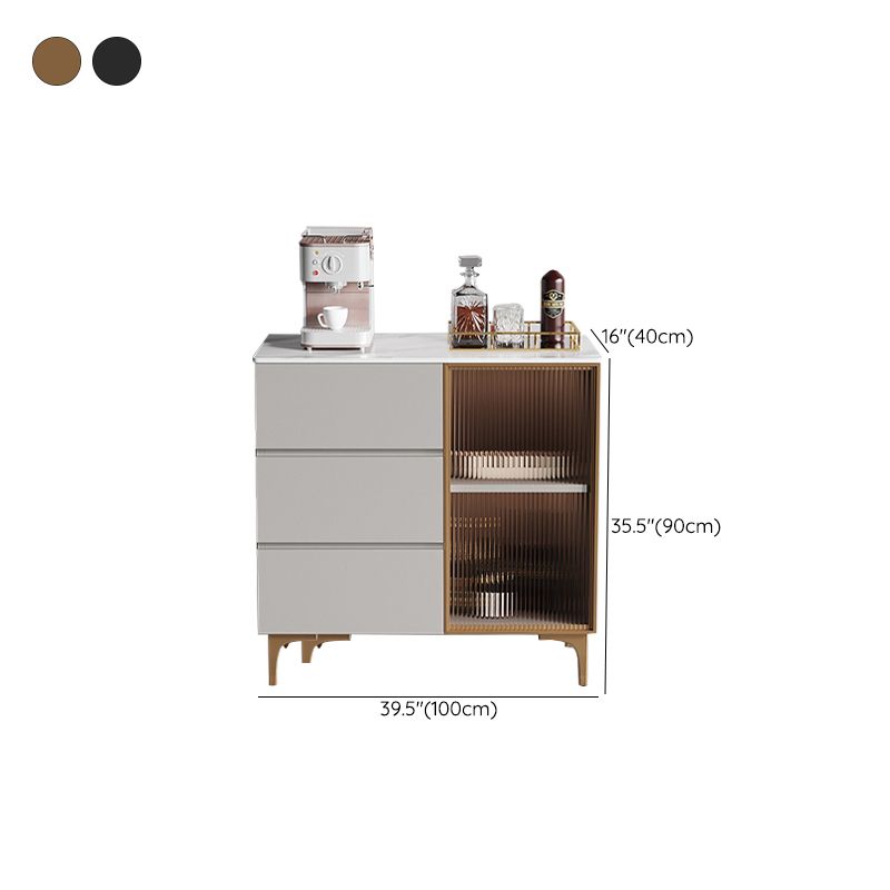 35.4 "Puertas de vidrio altas Comedor Buffet Buffet Gris aparador con cajones y almacenamiento