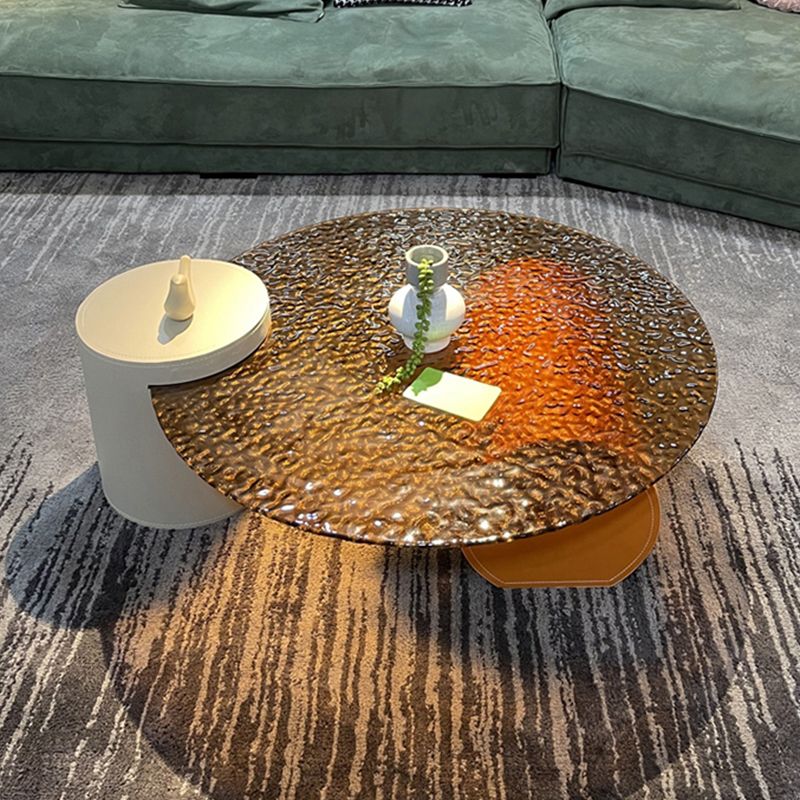 2 Legs 1 Single Coffee Table Modern Glass Cocktail Table in Clear