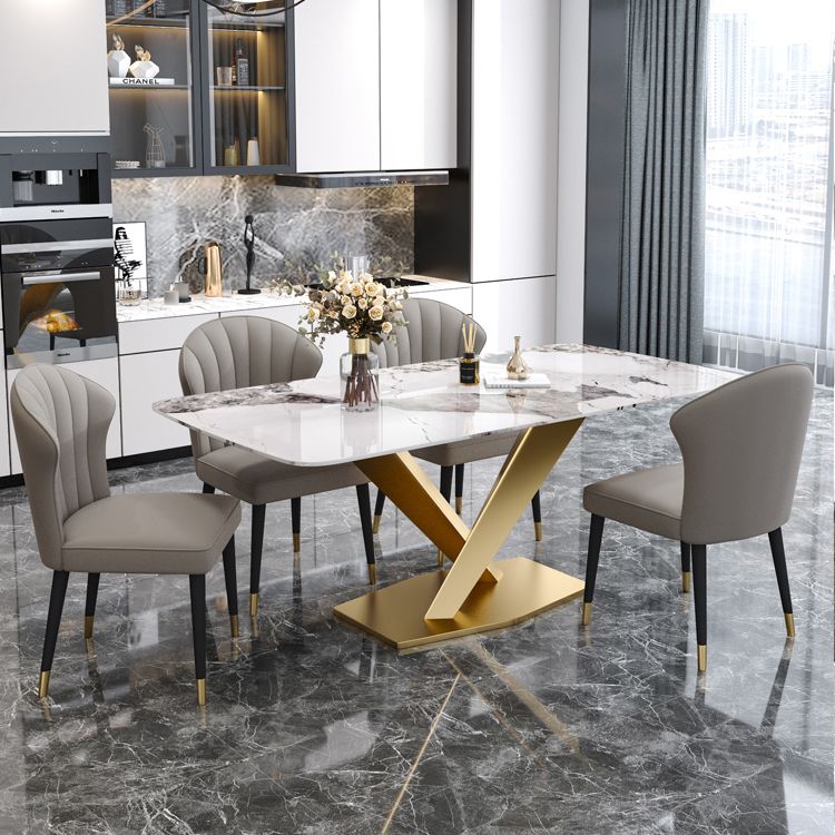 Rectangle Glam Dining Table White Tone Fixed Table with Sintered Stone Clearhalo ' dining_table' 'Dining Tables & Seating' 'Dining Tables' 'furn' 'furn_dining_table' 'Furniture' 'furniture_dining_table' 'Kitchen & Dining Furniture' 'kitchen&dining_furn' 'kitchen' 'kitchen_dining_table' 1200x1200_5f5d463d-1850-49e9-9dad-e24b5a294c0b