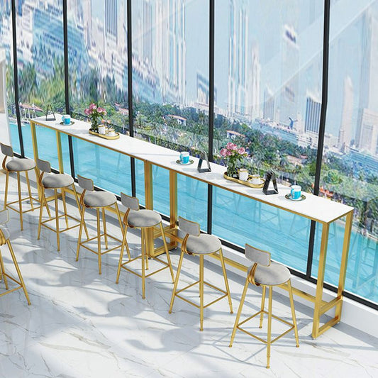 Glam Bar Height Table Faux Marble Top Bistro Bar Table with Trestle Base