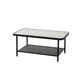 Table basse rectangulaire en verre de 15,75 po, table de cocktail à 4 pieds en fer avec étagère