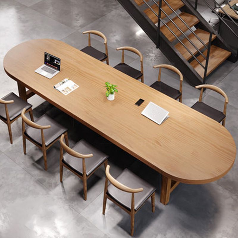 Pine Wood Top Dining Table Modern Oval Table with Double Pedestal Base Clearhalo 'Dining Tables & Seating' 'Dining Tables' 'dining_table' 'furn' 'furn_dining_table' 'Furniture' 'Kitchen & Dining Furniture' 1200x1200_5f5e8e5b-0f89-47ab-b587-8176c67255cc