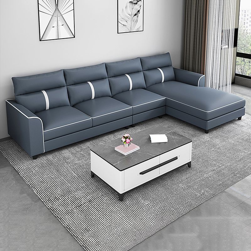 Blue Modern Faux Leather Sectional/Sofa for Living Room, Stain-Resistant