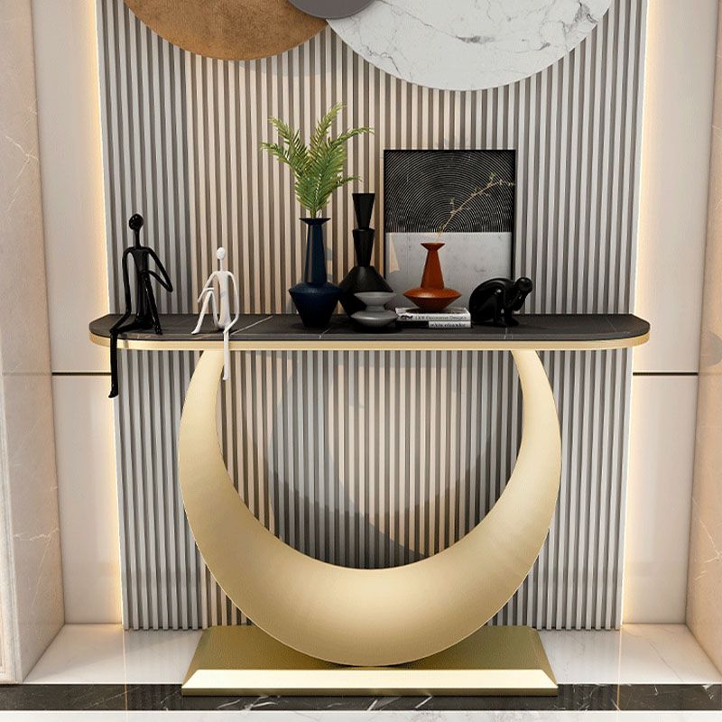 Tavolo di divano console di ferro moderno Stone Mezza Luna Console Tavolino per Hall
