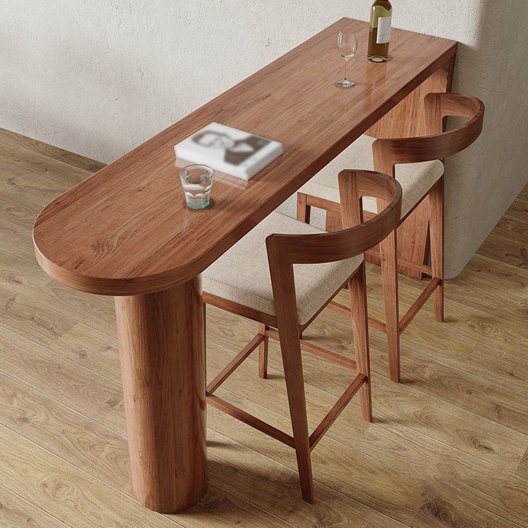 Brown Wood Pub Table with Specialty Table Top Double Pedestal Table - 41.3" H Clearhalo 'Bar Furniture' 'Bar Tables' 'bar_tables' 'furn' 'furn_bar_tables' 'Furniture' 'furniture_bar_tables' 'Kitchen & Dining Furniture' 1200x1200_5f688223-1847-4cb0-8e99-208123e3827c
