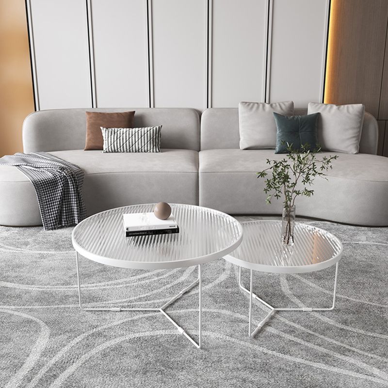 Moderner Stil runder geschärfter Glas Tisch mit Metallkreuzbeinen Couchtisch