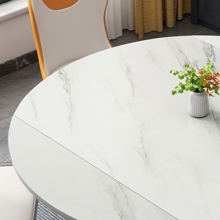 Modern Style Sintered Stone Dining Table White Round Drop-Leaf Table with Pedestal Base Clearhalo ' dining_table' 'Dining Tables & Seating' 'Dining Tables' 'furn' 'furn_dining_table' 'Furniture' 'furniture_dining_table' 'Kitchen & Dining Furniture' 'kitchen&dining_furn' 'kitchen' 'kitchen_dining_table' 1200x1200_5f6bb556-c99d-49c9-9f2d-1781b3bc48e8