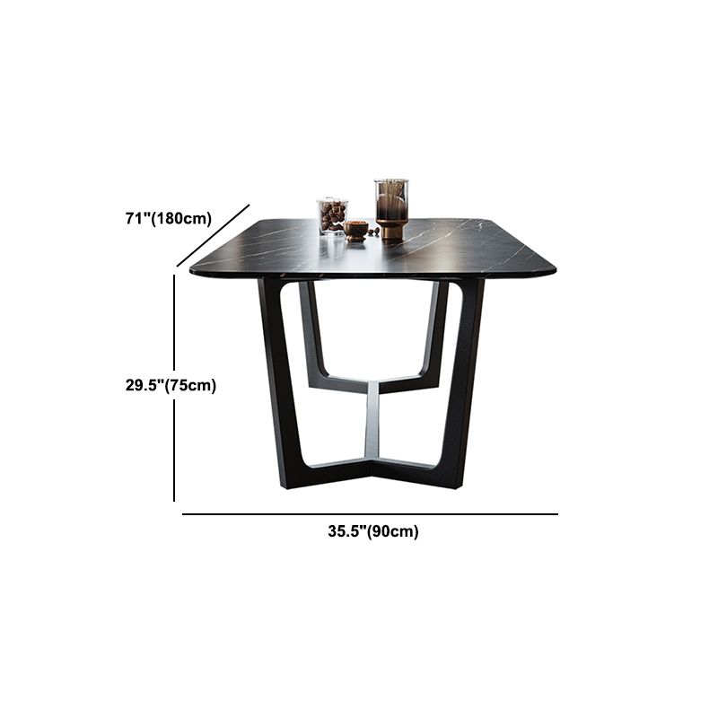 Industrial Sintered Stone Table for Restaurant Rectangle Black Table with Trestle Base Clearhalo 'Dining Tables & Seating' 'Dining Tables' 'dining_table' 'furn' 'furn_dining_table' 'Furniture' 'Kitchen & Dining Furniture' 1200x1200_5f6c9001-e7fb-4571-a0d2-9cf5f43c2058