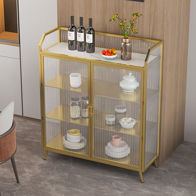 Sideboard moderna con server da pranzo in metallo a 2 porte di vetro con 4 gambe