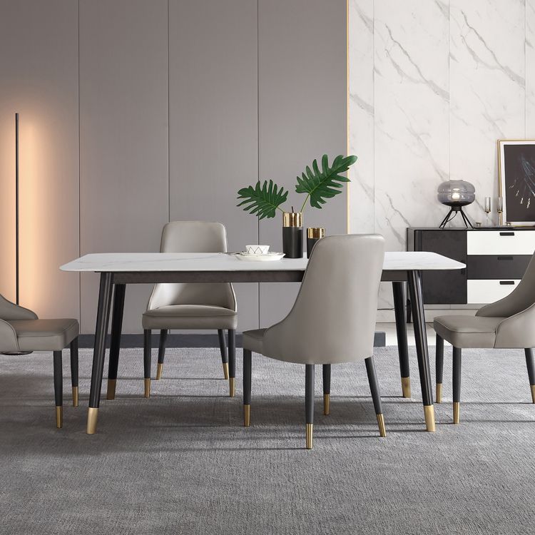 Industrial Style White Sintered Stone Dining Table 4 Legs Base Rectangle Table for Home Clearhalo ' dining_table' 'Dining Tables & Seating' 'Dining Tables' 'furn' 'furn_dining_table' 'Furniture' 'furniture_dining_table' 'Kitchen & Dining Furniture' 'kitchen&dining_furn' 'kitchen' 'kitchen_dining_table' 1200x1200_5f70b066-905e-44f9-85dc-dc059bdaface