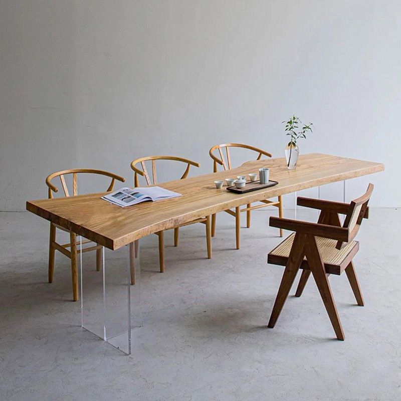 Modern Solid Wood Dining Table Natural Finish Table with Acrylic Base Clearhalo 'Dining Tables & Seating' 'Dining Tables' 'dining_table' 'furn' 'furn_dining_table' 'Furniture' 'Kitchen & Dining Furniture' 1200x1200_5f7171db-6bbb-4975-abfb-484bfbddf17a