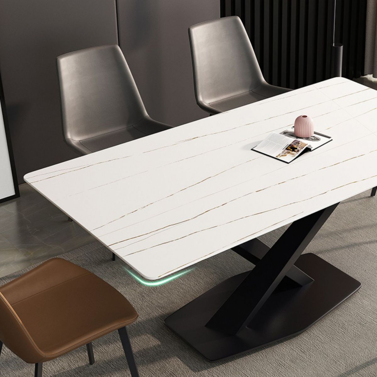 Industrial Kitchen Standard Dining Table Sintered Stone Dining Table with Pedestal Base Clearhalo ' dining_table' 'Dining Tables & Seating' 'Dining Tables' 'furn' 'furn_dining_table' 'Furniture' 'furniture_dining_table' 'Kitchen & Dining Furniture' 'kitchen&dining_furn' 'kitchen' 'kitchen_dining_table' 1200x1200_5f73eedb-308d-47c5-b5d2-c834cf0f89b0