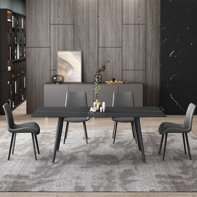 Industrial Dining Table with Black Stone Rectangle Dining Table for Kitchen Clearhalo 'Dining Tables & Seating' 'Dining Tables' 'dining_table' 'furn' 'furn_dining_table' 'Furniture' 'Kitchen & Dining Furniture' 1200x1200_5f74c241-e11c-4b0e-aa5e-6f70b99cc7ae