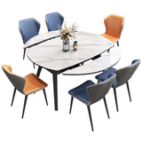Mesa de comedor moderna de piedra blanca extensible con 4 patas de madera de goma negra