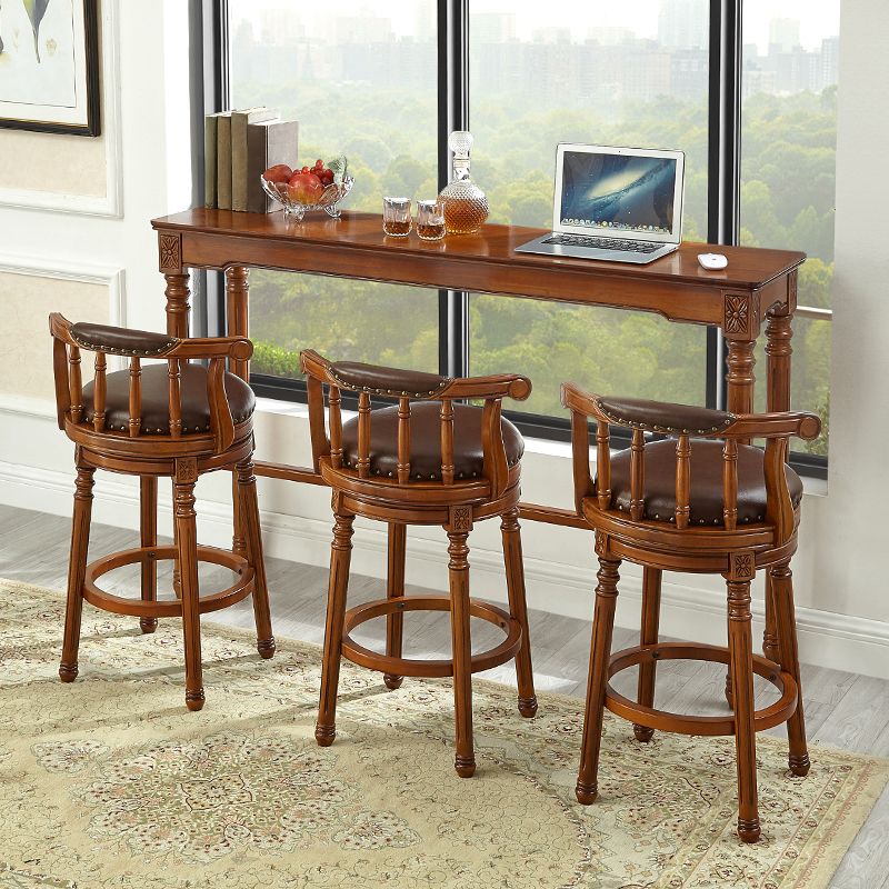 Modern Rectangle Bar Table Solid Wood Brown Colour Bar Dining Table with Footrest Clearhalo 'Bar Furniture' 'Bar Tables' 'bar_tables' 'furn' 'furn_bar_tables' 'Furniture' 'Kitchen & Dining Furniture' 1200x1200_5f7c0e13-d55c-44ad-84f0-d8ccdf2e18c4