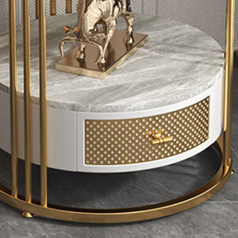 Mid-Century Modern Stone Top Metal Frame Sofa Side Table with Storage Clearhalo 'Coffee & Accent Tables' 'End & Side Tables' 'end_side_table' 'end_side_tables' 'furn' 'furn_end_side_tables' 'Furniture' 'furniture_end_side_table' 'Living Room Furniture' 1200x1200_5f7ccede-de5d-4ad2-9c72-3c7c1da721a7