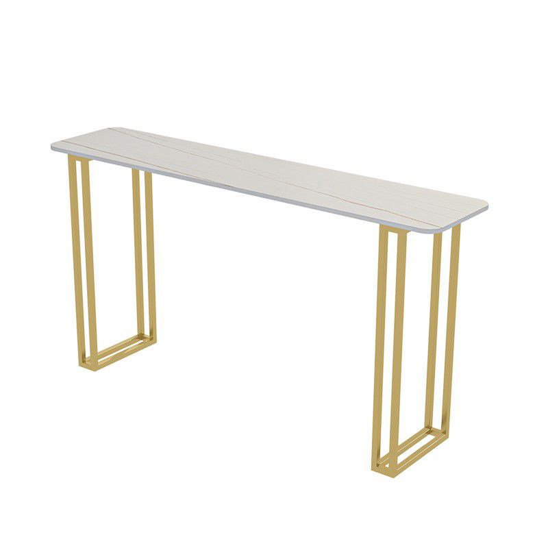 Stone Contemporary Sled Cocktail Bar Table Gold and White Rectangle Counter Table Clearhalo 'Bar Furniture' 'Bar Tables' 'bar_tables' 'furn' 'furn_bar_tables' 'Furniture' 'furniture_bar_tables' 'Kitchen & Dining Furniture' 1200x1200_5f7fc6b2-eecf-4bcd-ba5e-0db3e8a5e463