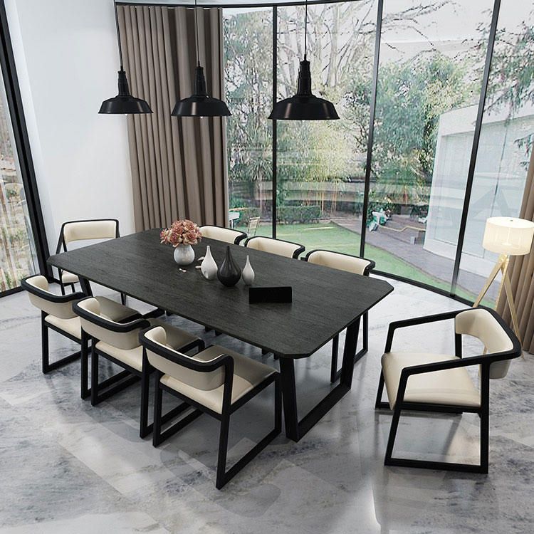 Rectangle Black Dining Table Wooden Table Industrial with Double Pedestal Clearhalo ' dining_table' 'Dining Tables & Seating' 'Dining Tables' 'furn' 'furn_dining_table' 'Furniture' 'furniture_dining_table' 'Kitchen & Dining Furniture' 'kitchen&dining_furn' 'kitchen' 'kitchen_dining_table' 1200x1200_5f804be1-87d2-4f16-bf11-cd511da9a32c