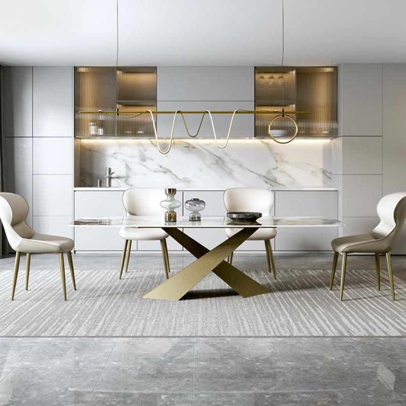 Stone Top Dining Table Traditional Luxury Rectangle Table with Pedestal Base Clearhalo 'Dining Tables & Seating' 'Dining Tables' 'dining_table' 'furn' 'furn_dining_table' 'Furniture' 'Kitchen & Dining Furniture' 1200x1200_5f80da66-1404-48f6-9c1b-be124f1598e5