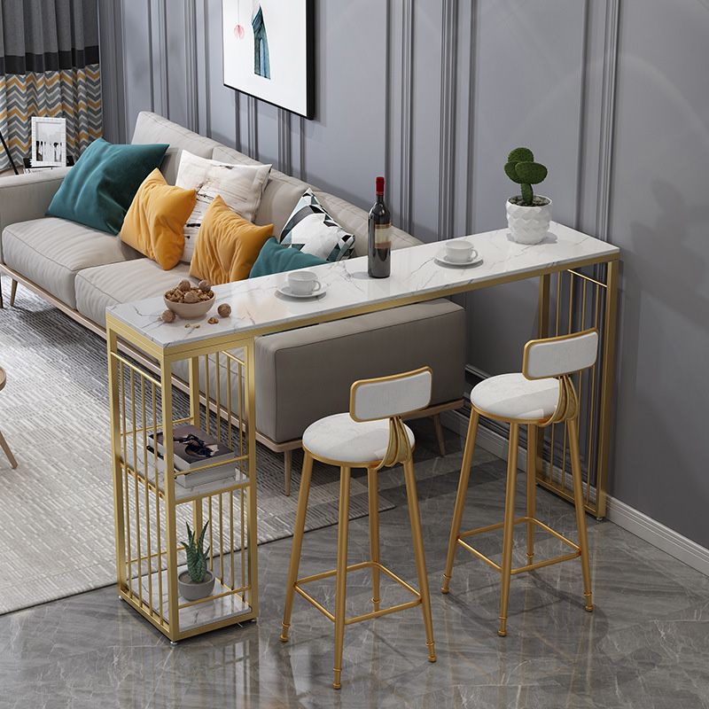 Modern Bar-height Table Stone Bar Table with Gold Base and Storage Clearhalo 'Bar Furniture' 'Bar Tables' 'bar_tables' 'furn' 'furn_bar_tables' 'Furniture' 'Kitchen & Dining Furniture' 1200x1200_5f846b76-5d0e-466d-afa5-c1addf9aabbf