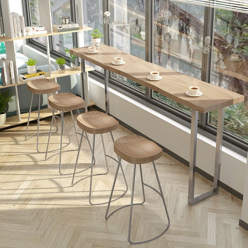 Solid Wood Bar Table Silver and Metal Base Bar Table for Kitchen LivingRoom Coffee Room Clearhalo 'Bar Furniture' 'Bar Tables' 'bar_tables' 'furn' 'furn_bar_tables' 'Furniture' 'Kitchen & Dining Furniture' 1200x1200_5f89566a-19fe-4f2d-80e0-384906ea8041