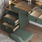 Glass Top Dressing Table Solid Wood Green Make-up Vanity with Drawers